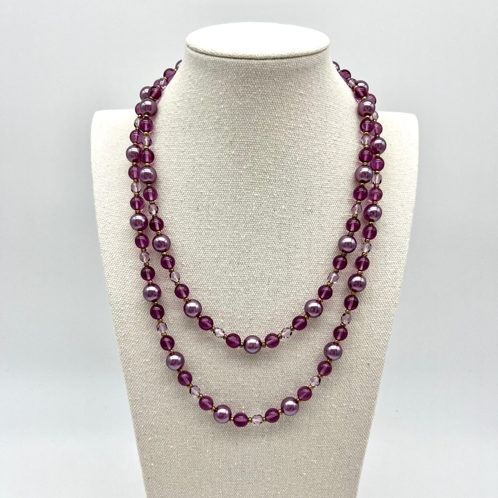 Vintage Joan Rivers Purple Czech Glass Beaded Necklace Pearl‎ Crystal Gold Tone